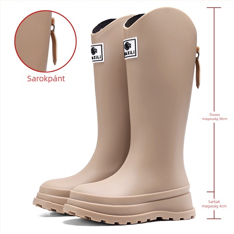 Női esőcsizmák, magas cső, PVC felső rész, édes akadémiai stílus, alacsony sarok 1–3 cm