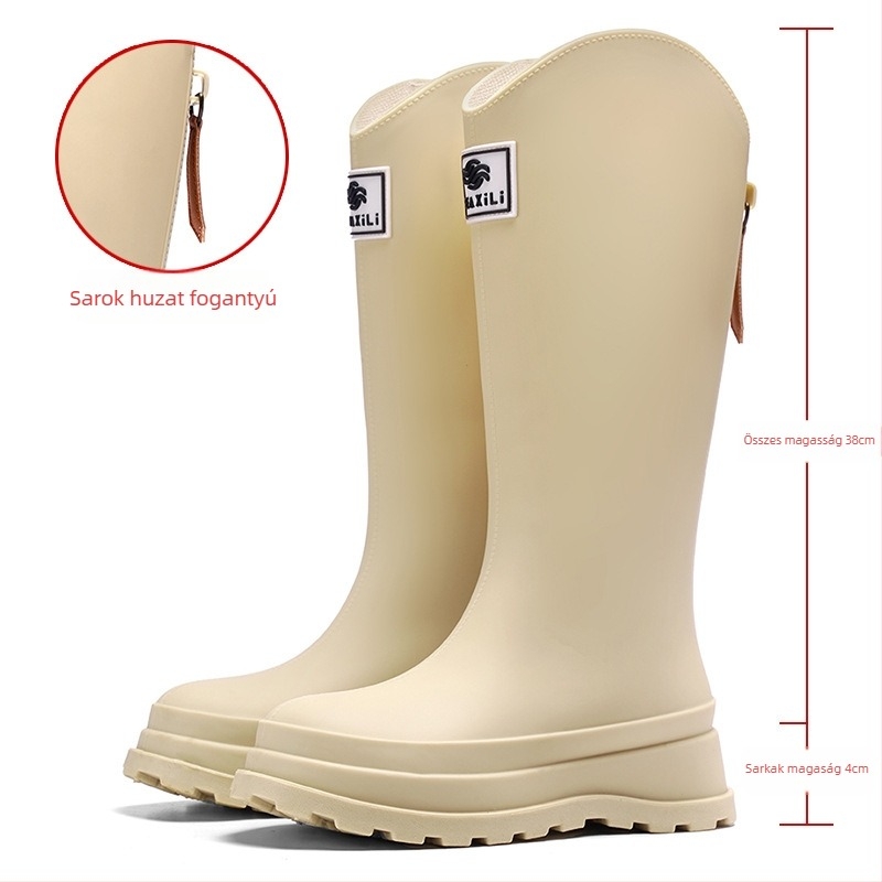 Női esőcsizmák, magas cső, PVC felső rész, édes akadémiai stílus, alacsony sarok 1–3 cm