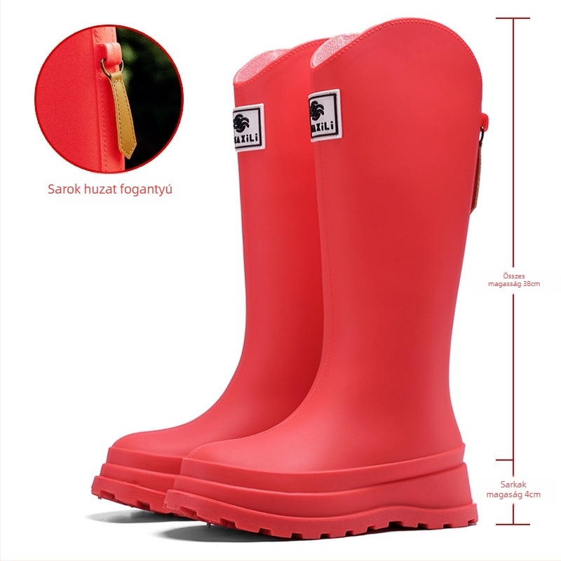 Női esőcsizmák, magas cső, PVC felső rész, édes akadémiai stílus, alacsony sarok 1–3 cm