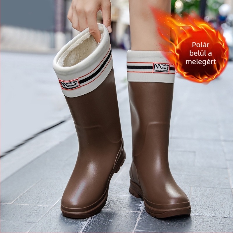 Suisini női térdmagasú PVC esőcsizma – vízálló, csúszásmentes, fleece-beléssel