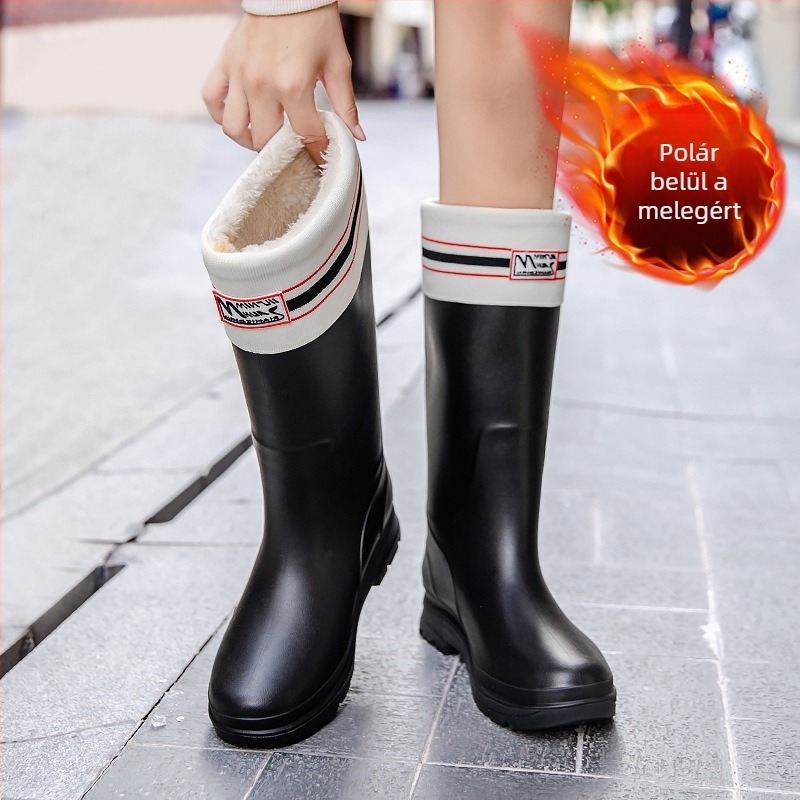 Suisini női térdmagasú PVC esőcsizma – vízálló, csúszásmentes, fleece-beléssel