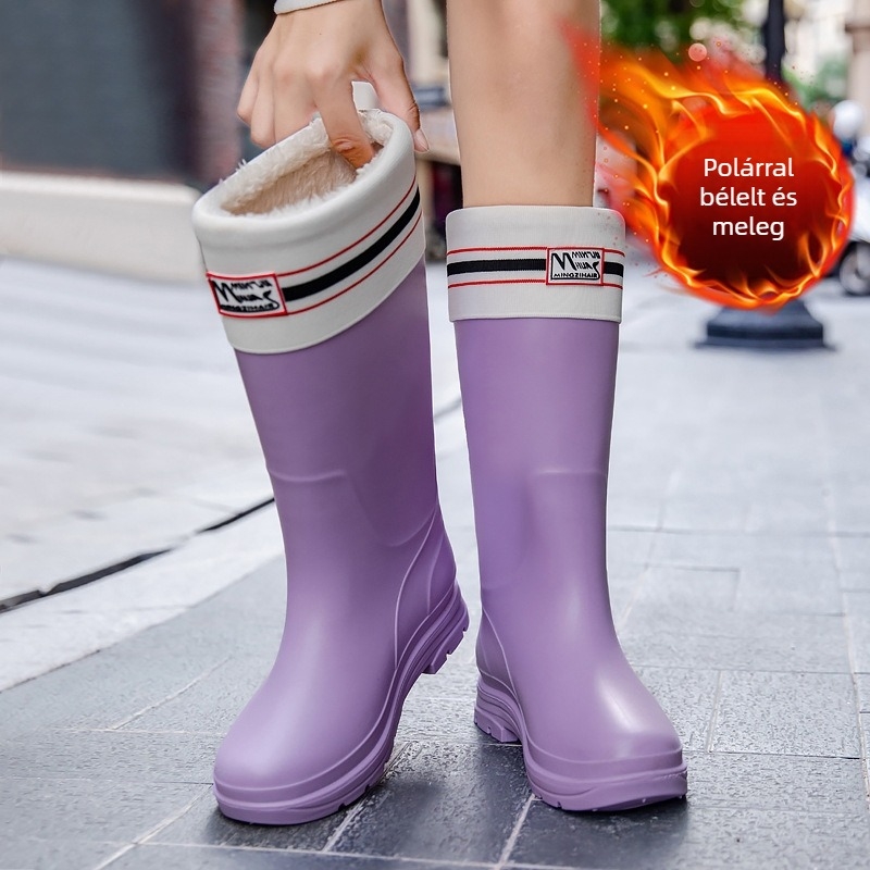 Suisini női térdmagasú PVC esőcsizma – vízálló, csúszásmentes, fleece-beléssel