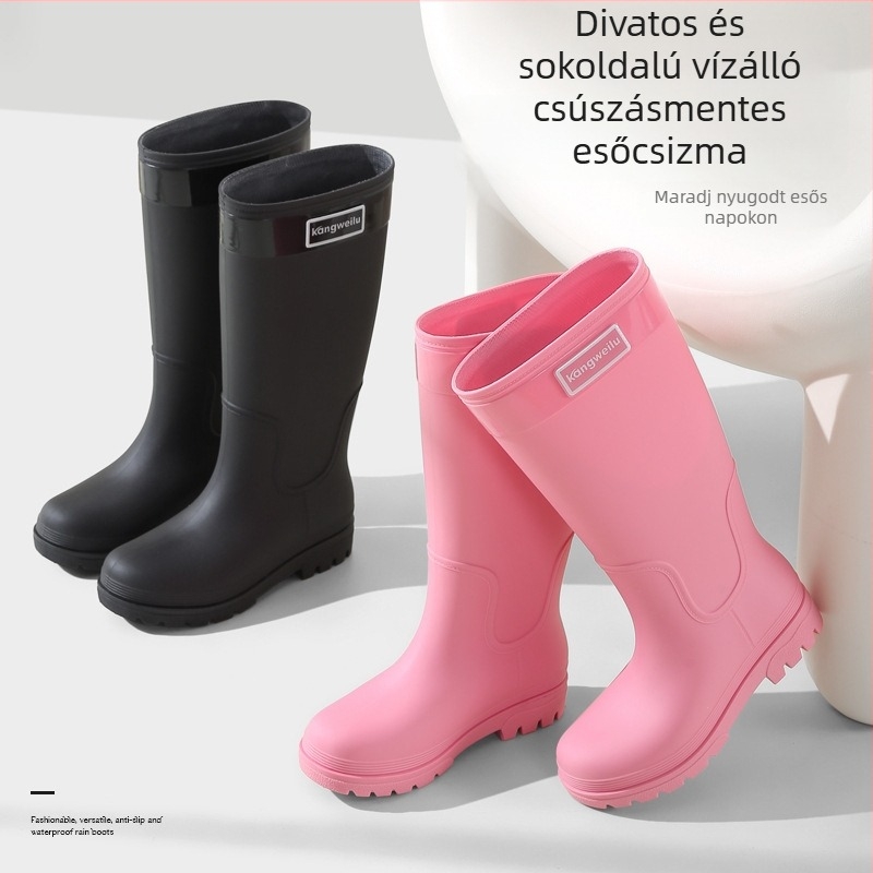 Női magas PVC esőcsizma - vízálló, csúszásmentes, alacsony sarkú 1–3 cm, tavasz-ősz