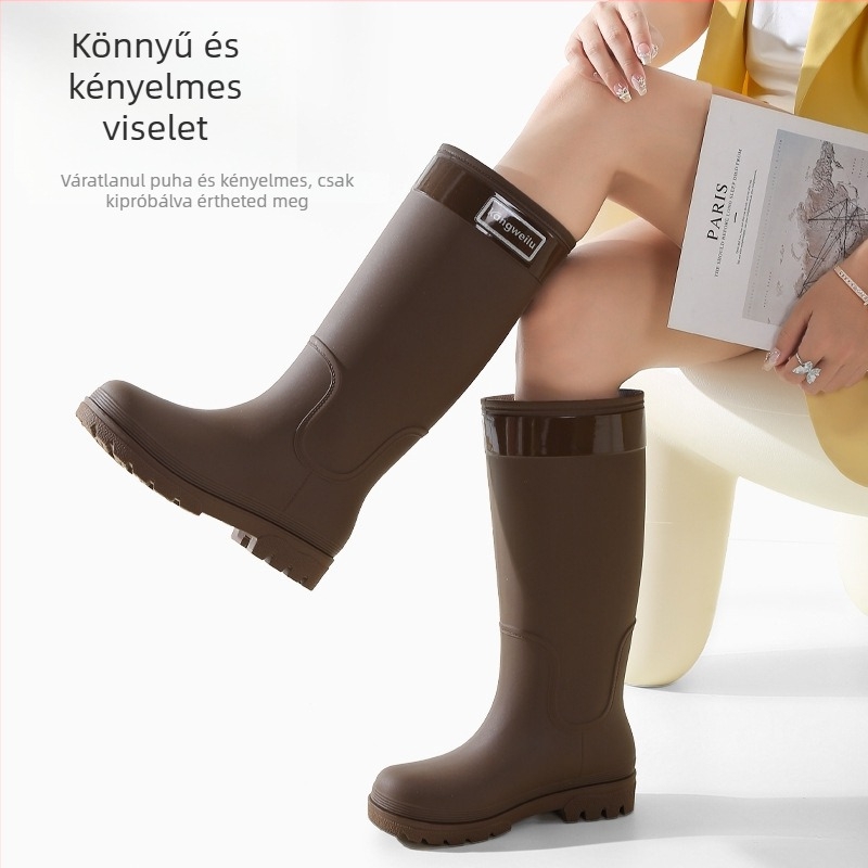 Női magas PVC esőcsizma - vízálló, csúszásmentes, alacsony sarkú 1–3 cm, tavasz-ősz