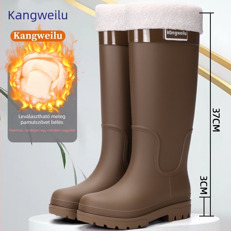 Női PVC esőcsizmák, magas szárú, vastag talpú, alacsony sarokkal (1–3 cm), egyszínű