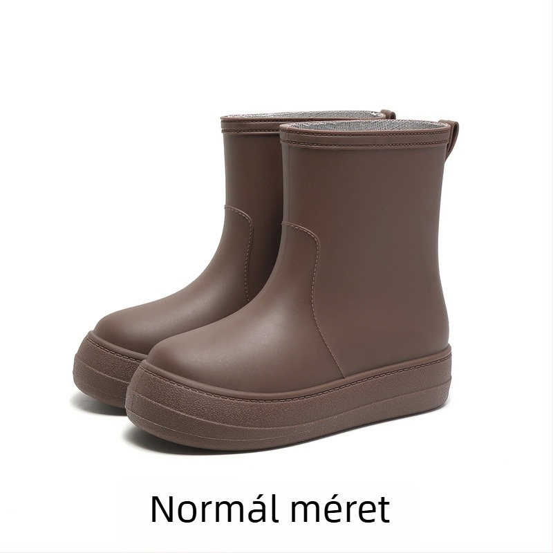Női esőcsizma középmagas szárú, vízálló, csúszásmentes, fleece bélés, PVC felső rész, alacsony sarka 1–3 cm