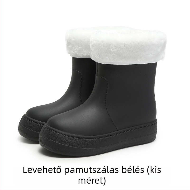 Női esőcsizma középmagas szárú, vízálló, csúszásmentes, fleece bélés, PVC felső rész, alacsony sarka 1–3 cm