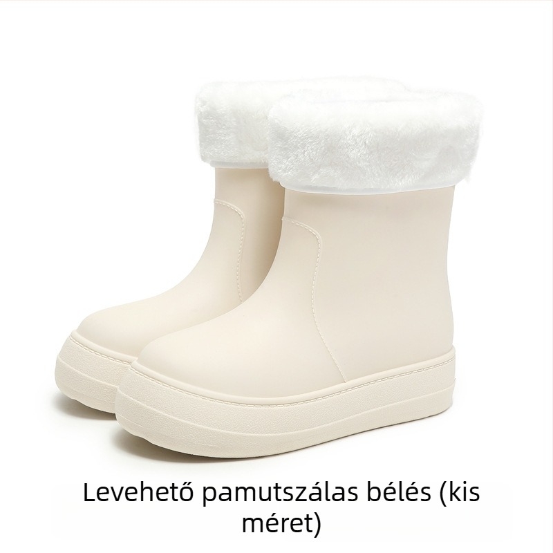 Női esőcsizma középmagas szárú, vízálló, csúszásmentes, fleece bélés, PVC felső rész, alacsony sarka 1–3 cm