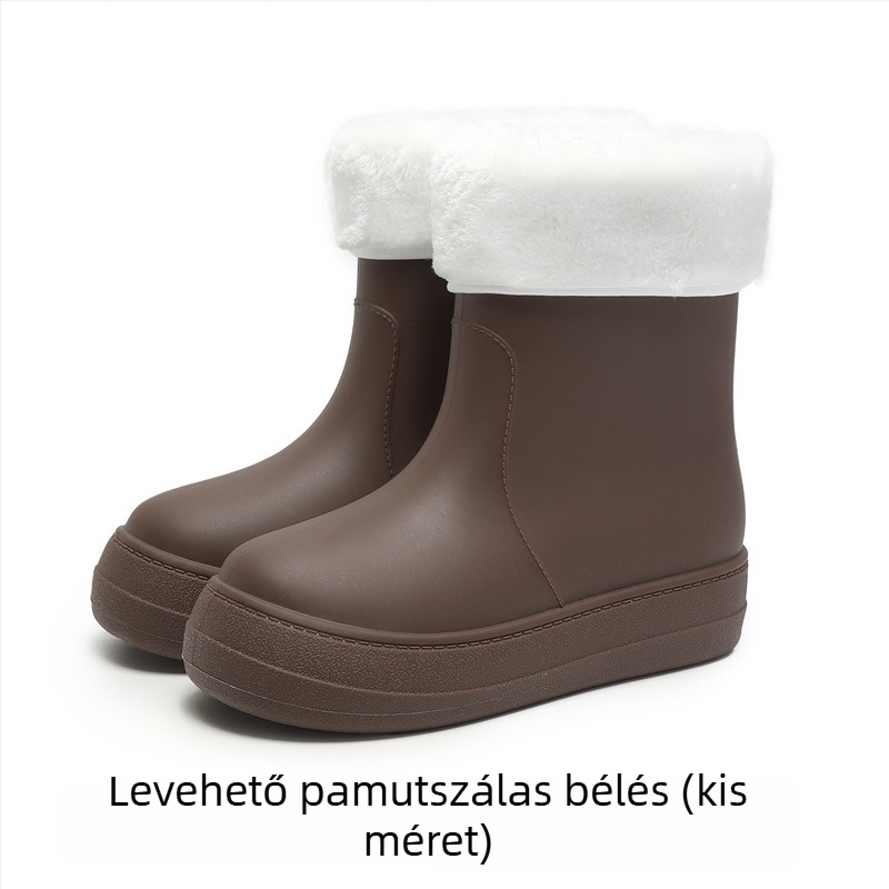 Női esőcsizma középmagas szárú, vízálló, csúszásmentes, fleece bélés, PVC felső rész, alacsony sarka 1–3 cm