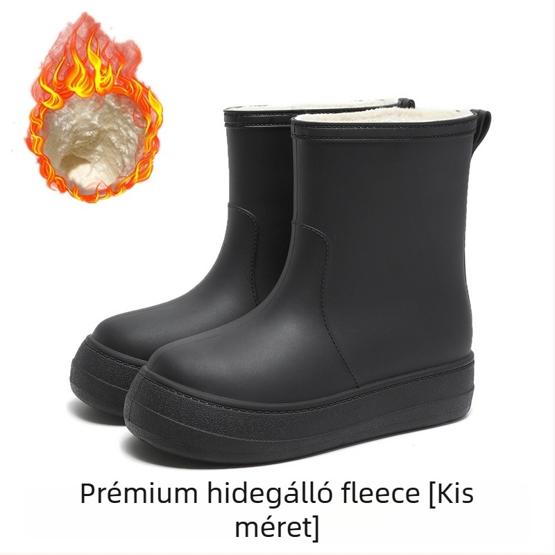 Női esőcsizma középmagas szárú, vízálló, csúszásmentes, fleece bélés, PVC felső rész, alacsony sarka 1–3 cm