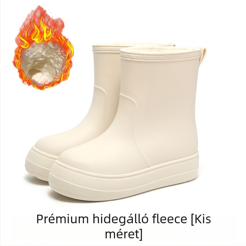 Női esőcsizma középmagas szárú, vízálló, csúszásmentes, fleece bélés, PVC felső rész, alacsony sarka 1–3 cm