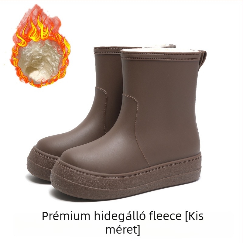 Női esőcsizma középmagas szárú, vízálló, csúszásmentes, fleece bélés, PVC felső rész, alacsony sarka 1–3 cm