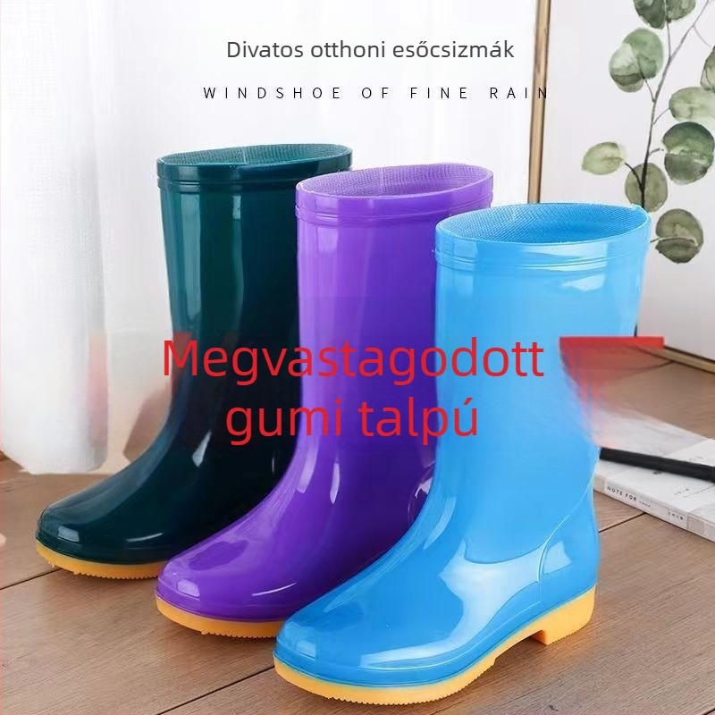 Női esőcsizma magas szárú, vastag pamut felsőrésszel, vízálló