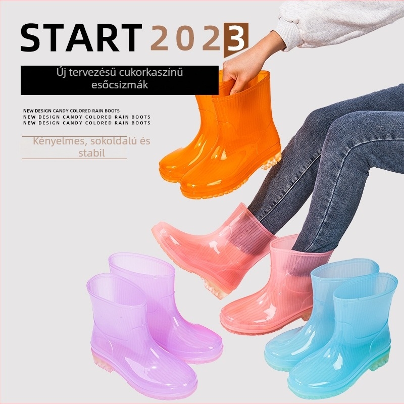 Női rövid esőcsizma, vízálló, csúszásmentes, kopásálló, PVC felsőrész, alacsony sarka 1-3 cm