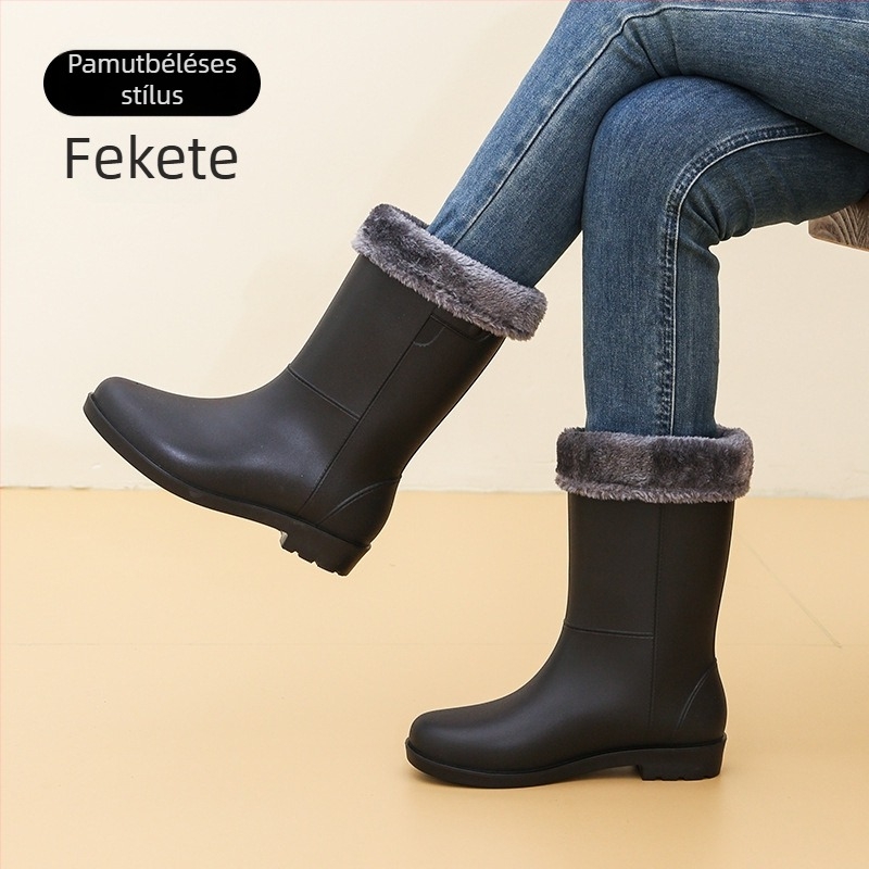 Női középmagas esőcsizma fleece béléssel, csúszásmentes talppal, PVC felsőrész