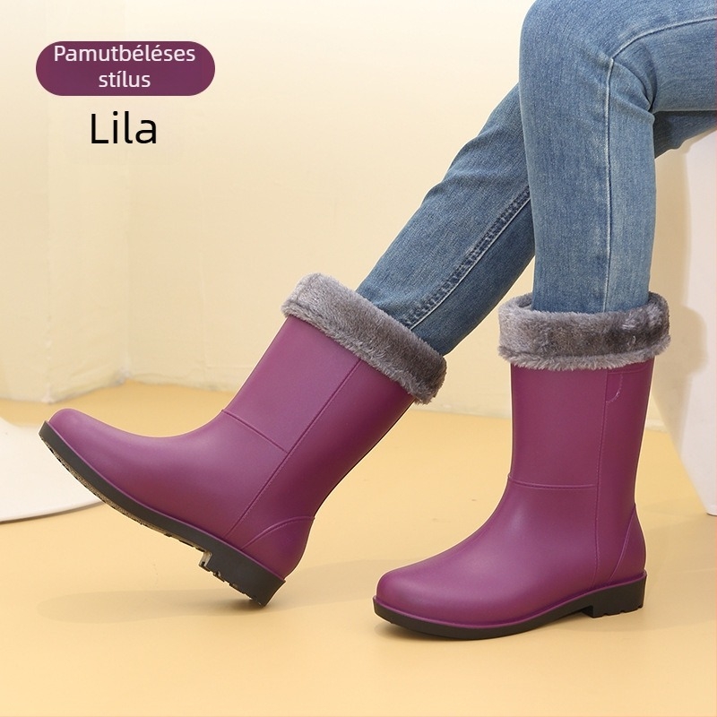 Női középmagas esőcsizma fleece béléssel, csúszásmentes talppal, PVC felsőrész