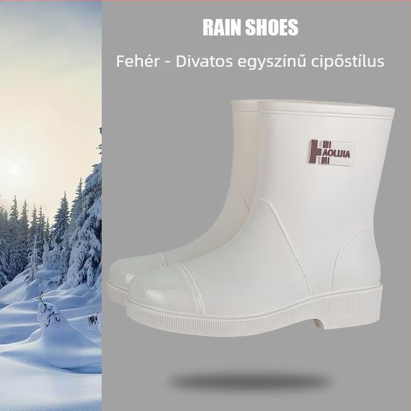 Női EVA esőcsizmák, EVA felsőrész, középmagas szár, vastagított gumitalp, lapos sarok, egy darabból készült kivitel, mindennapi kültéri viselet