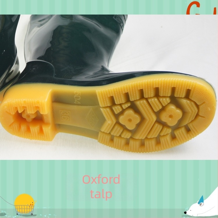 PVC felsőrésszel rendelkező női esőcsizma, középmagas szár, megerősített talp, alacsony sarka 1-3 cm, egyszínű mintázat.