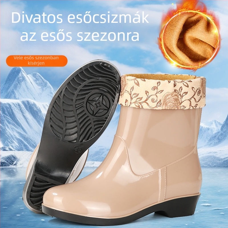 Női PVC esőcsizma középmagas szárú, vízálló, csúszásmentes, kopásálló