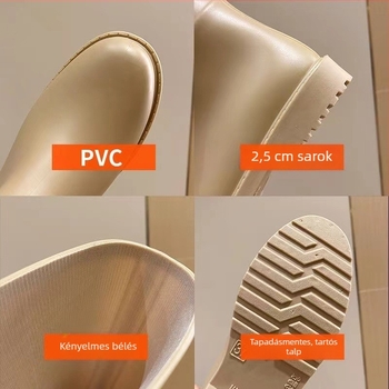 Női PVC esőcsizma, magas szár, mindennapi stílus, alacsony sarkú 1–3 cm