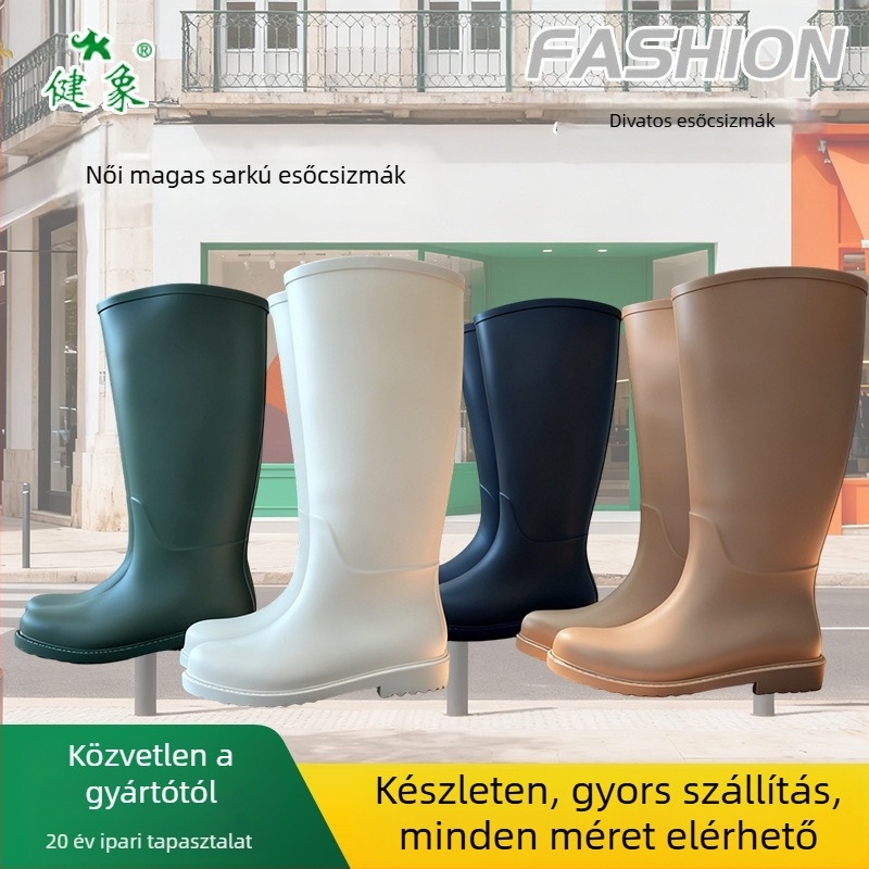Női PVC esőcsizma, magas szár, mindennapi stílus, alacsony sarkú 1–3 cm