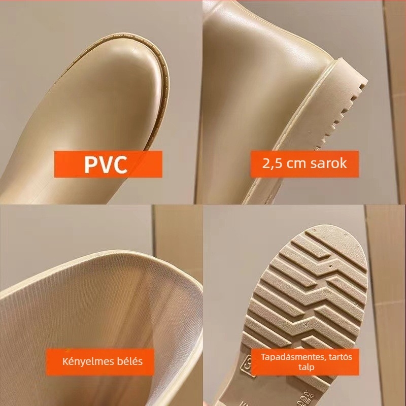 Női PVC esőcsizma, magas szár, mindennapi stílus, alacsony sarkú 1–3 cm