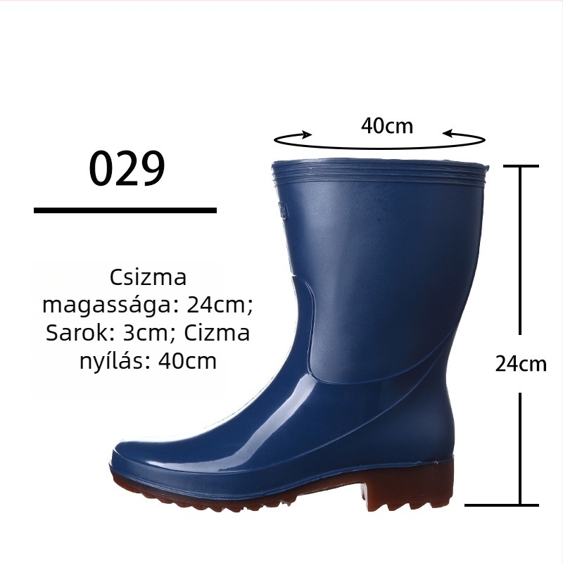 Golden Oak női PVC esőcsizmák, középmagasságú, csúszásmentes, vízálló, lapos sarka