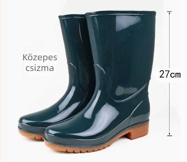 Női PVC vízálló középmagas szárú esőcsizmák, gumitalp, alacsony sarkú 1–3 cm, egész éves viselet