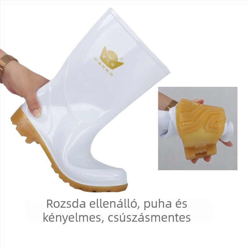 Női PVC esőcsizma marhínszalag-talppal – vízálló, sav-bázis ellenálló, csúszásmentes, magas szár