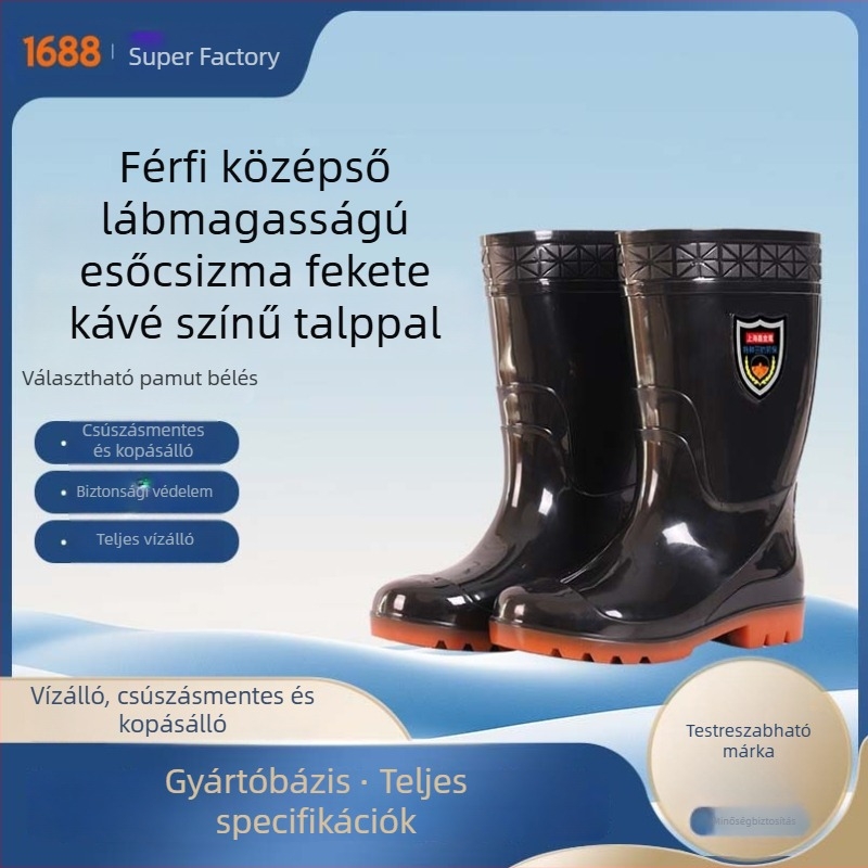 Férfi esőcsizmák középhosszú – PVC, vízálló, csúszásmentes, kopásálló, meleg ipari használatra