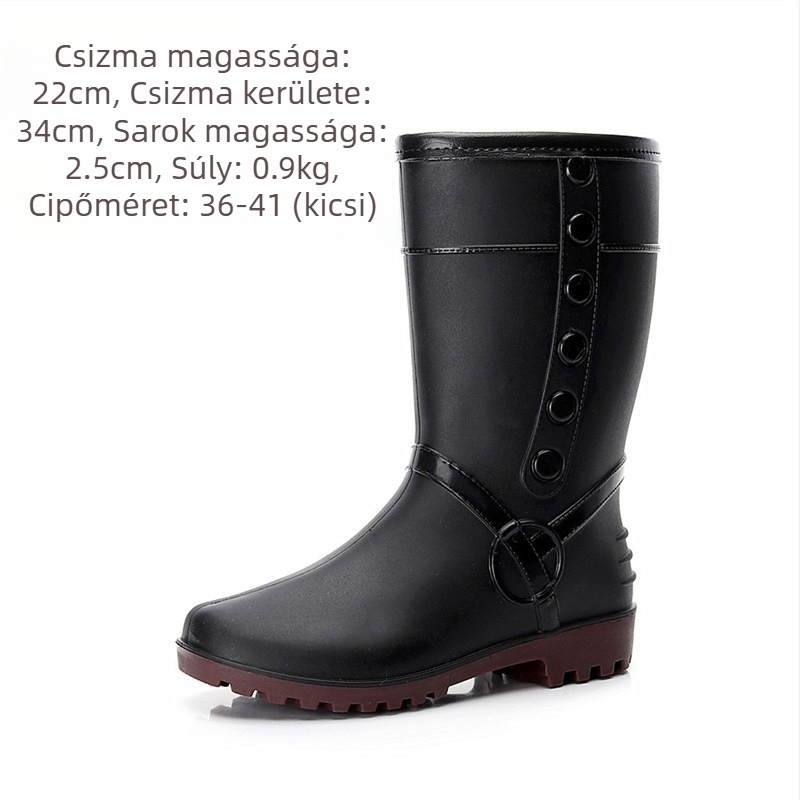 Női esőcsizmák középmagas szárú, PVC felsőrész, vastagított talp, lapos sarok, téli viselet