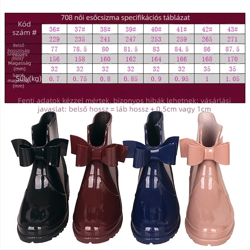 Női esőcsizma PVC, alacsony szár, alacsony sarka 1–3 cm, csúszásmentes talp