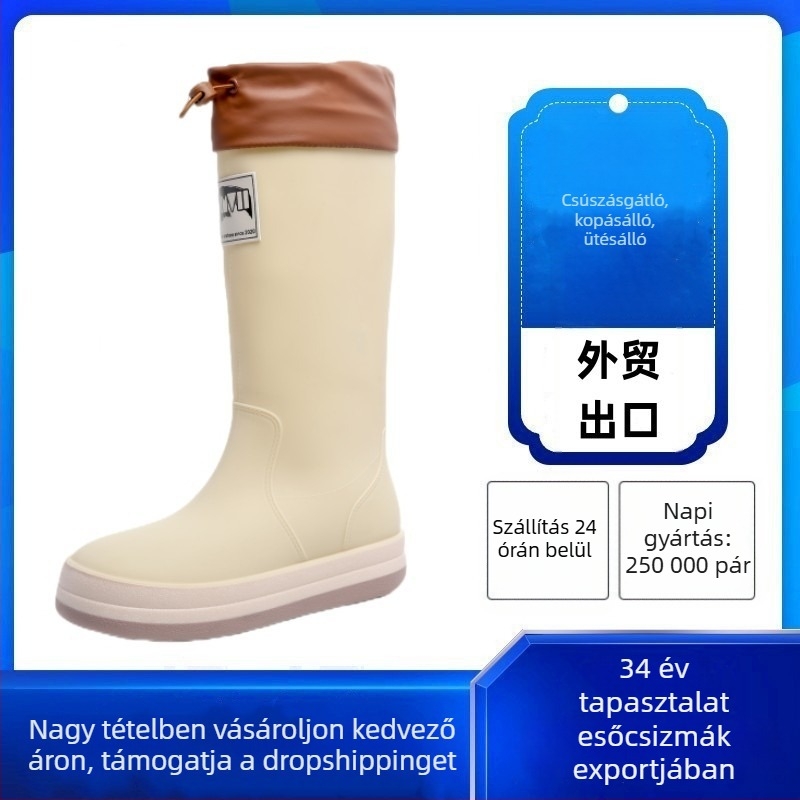 Uniszex PVC esőcsizma, magas cső, vízálló és csúszásmentes, kopásálló négy évszakos használatra, alacsony sarok 1–3 cm