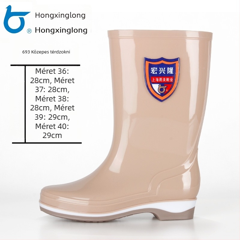 Női PVC esőcsizma, magas szár, vízálló, csúszásmentes gumitalp, alacsony sarok 1–3 cm
