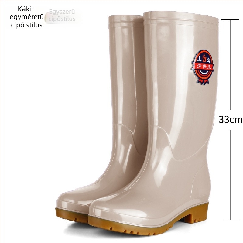 Női esőcsizmák, magasan érő szár, csúszásmentes talp, alacsony sarok 1–3 cm, műanyag felső rész