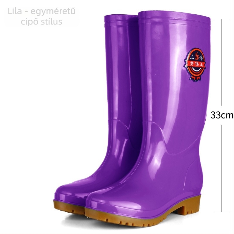Női esőcsizmák, magasan érő szár, csúszásmentes talp, alacsony sarok 1–3 cm, műanyag felső rész
