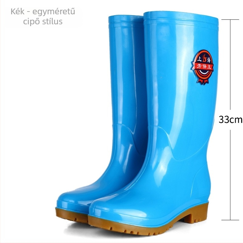 Női esőcsizmák, magasan érő szár, csúszásmentes talp, alacsony sarok 1–3 cm, műanyag felső rész