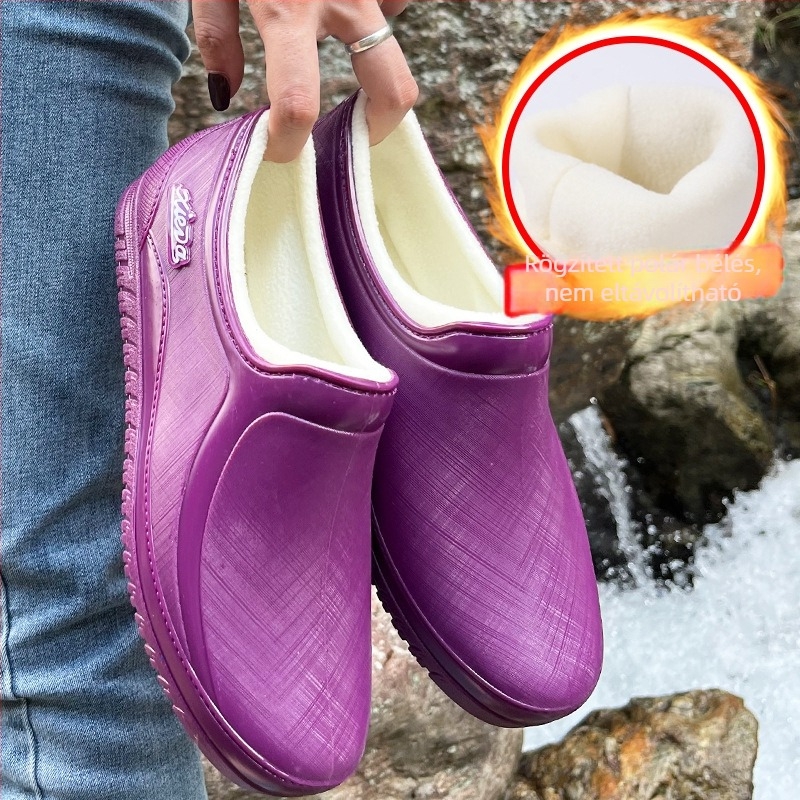 Női alacsony esőcsizma PVC-ből, vízálló, fleece béléssel, rövid szárú, tavasz–ősz