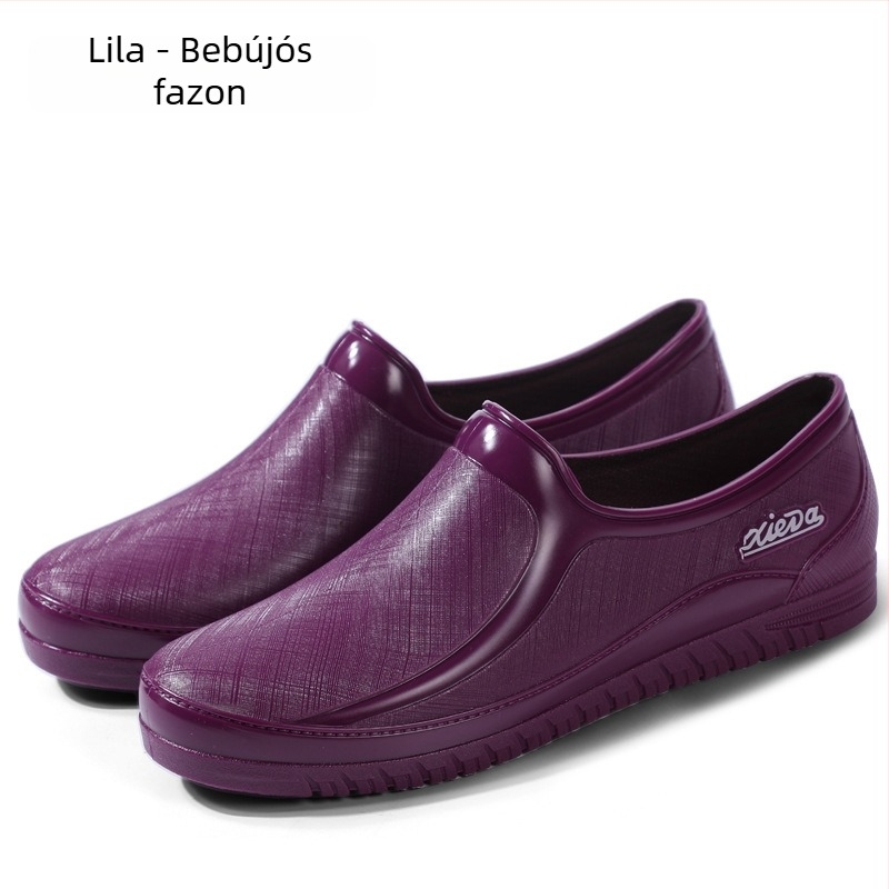 Női alacsony esőcsizma PVC-ből, vízálló, fleece béléssel, rövid szárú, tavasz–ősz