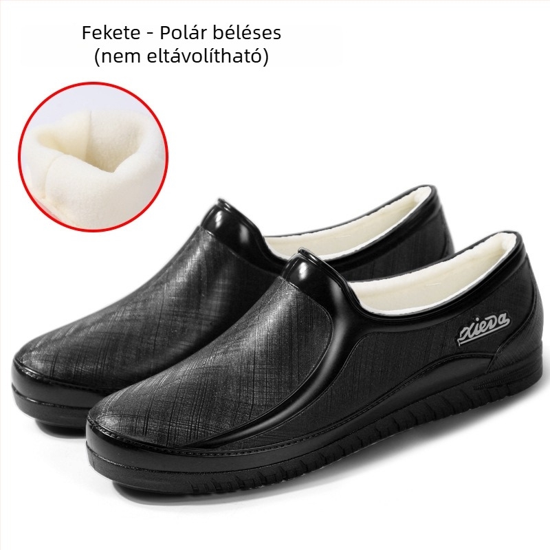 Női alacsony esőcsizma PVC-ből, vízálló, fleece béléssel, rövid szárú, tavasz–ősz