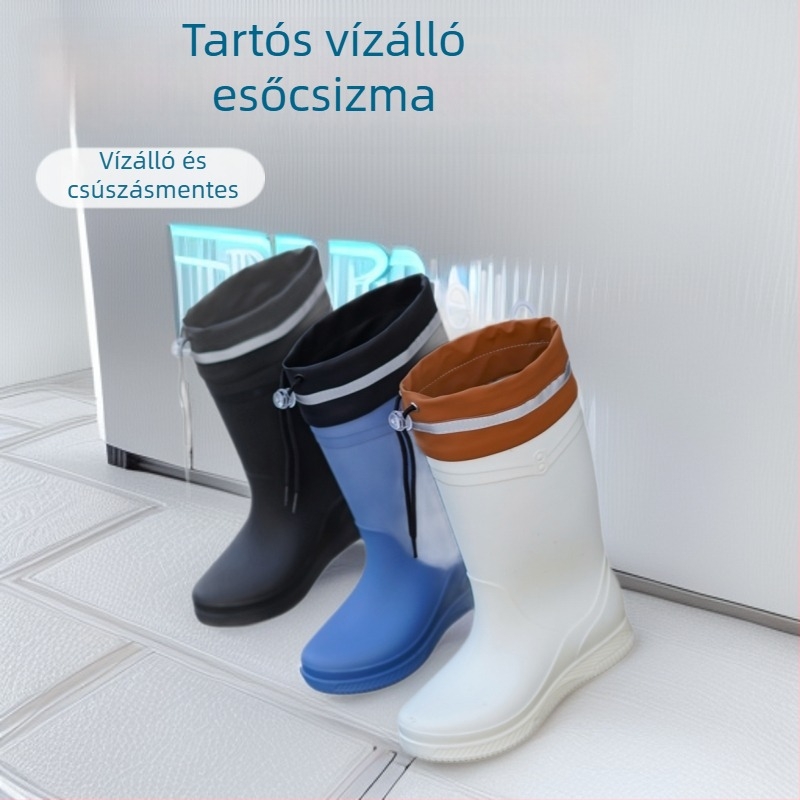 Női esőcsizmák, vízálló és csúszásmentes, középmagas szár, PVC felsőrész, slip-on zárás