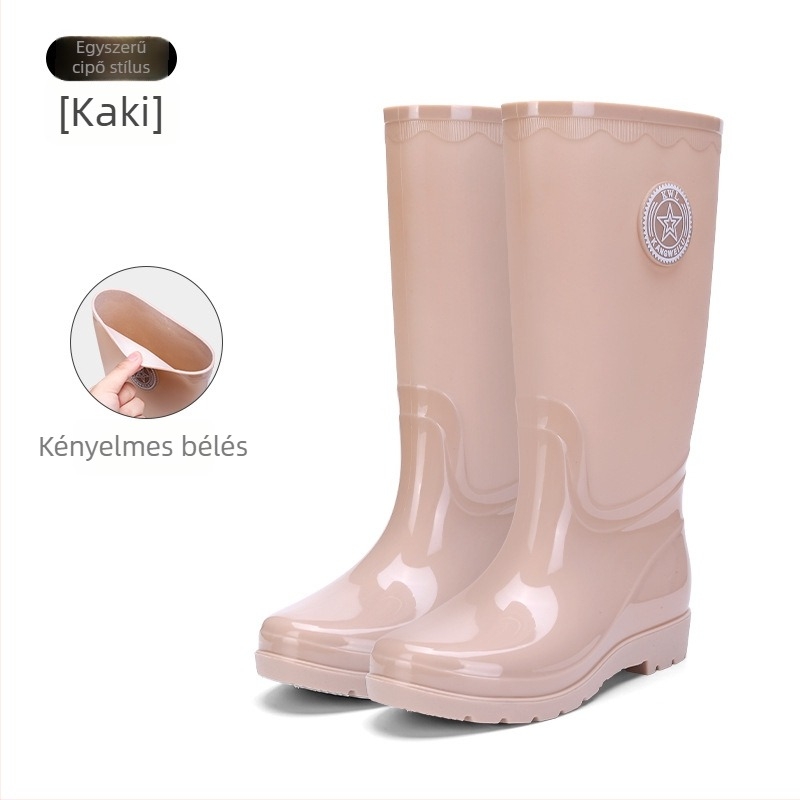 Női PVC esőcsizma magas felsőrésszel, felnőtteknek, egész éves viselet, egyszínű, alacsony sarka 1–3 cm