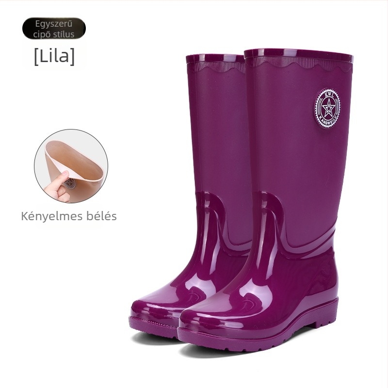 Női PVC esőcsizma magas felsőrésszel, felnőtteknek, egész éves viselet, egyszínű, alacsony sarka 1–3 cm