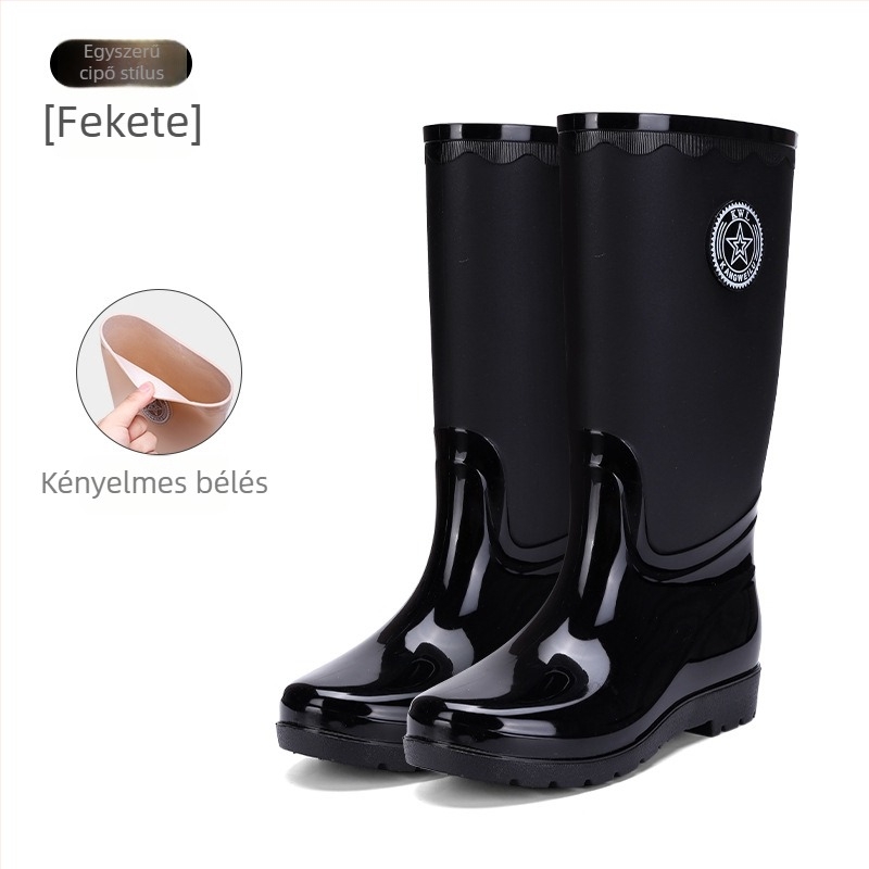 Női PVC esőcsizma magas felsőrésszel, felnőtteknek, egész éves viselet, egyszínű, alacsony sarka 1–3 cm