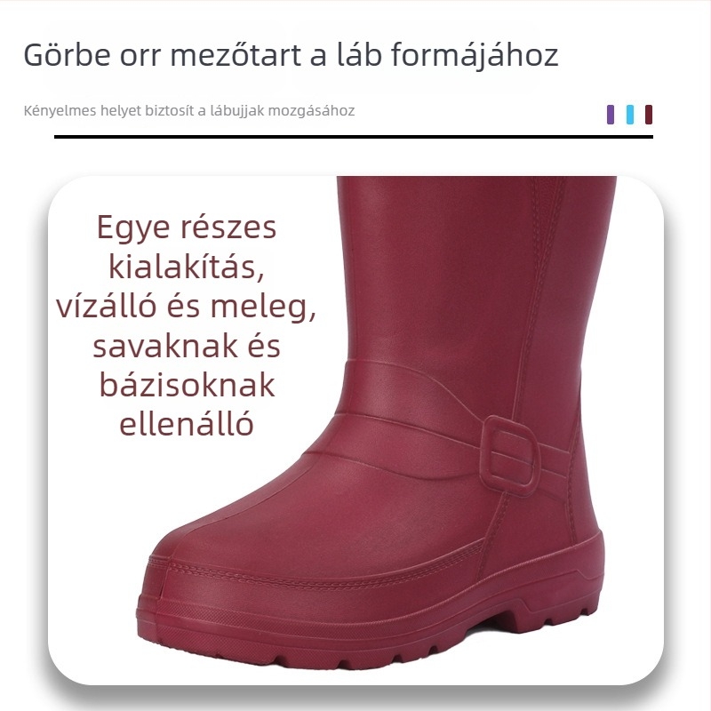 Női EVA esőcsizma térdmagasságú szárakkal, velúr bélés, vízálló és csúszásmentes talppal