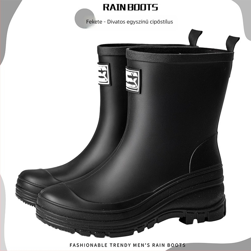 Női PVC esőcsizmák bársonyos béléssel, középmagas cső, csúszásmentes talp, 3–5 cm sarka