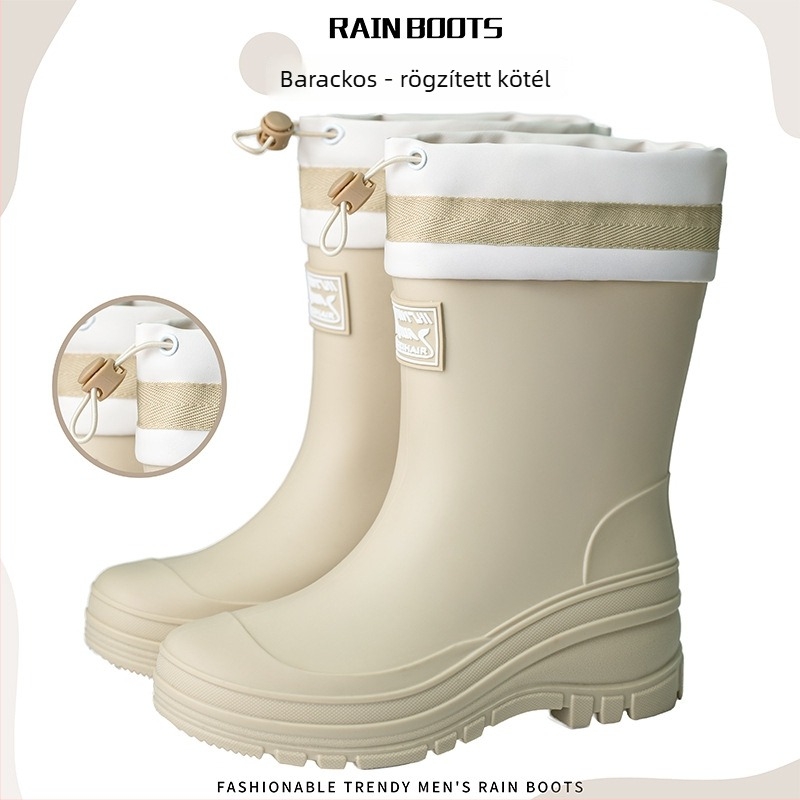 Női PVC esőcsizmák bársonyos béléssel, középmagas cső, csúszásmentes talp, 3–5 cm sarka