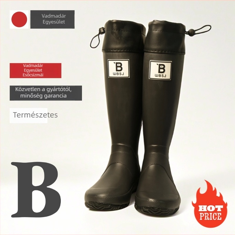 Női gumicsizmák esőre, magas szárú, lapos talpú, egyszínű, zárás overshoes