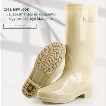 Női magas esőcsizma, PVC felső, vízálló és csúszásmentes, alacsony sarka 1–3 cm