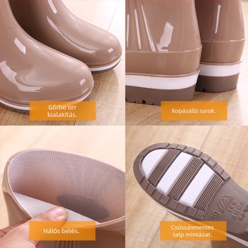 Női PVC esőcsizma, koreai stílusú középmagasságú szár, csíkos mintázat, vízálló és csúszásmentes, alacsony sarkú 1–3 cm